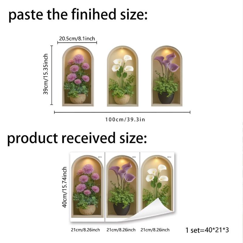 3D Watercolor Plant Wall Stickers - Realistic Potted Plants Decor, Self-Adhesive Vine Leaves For Living Room Bedroom Wall Decor
