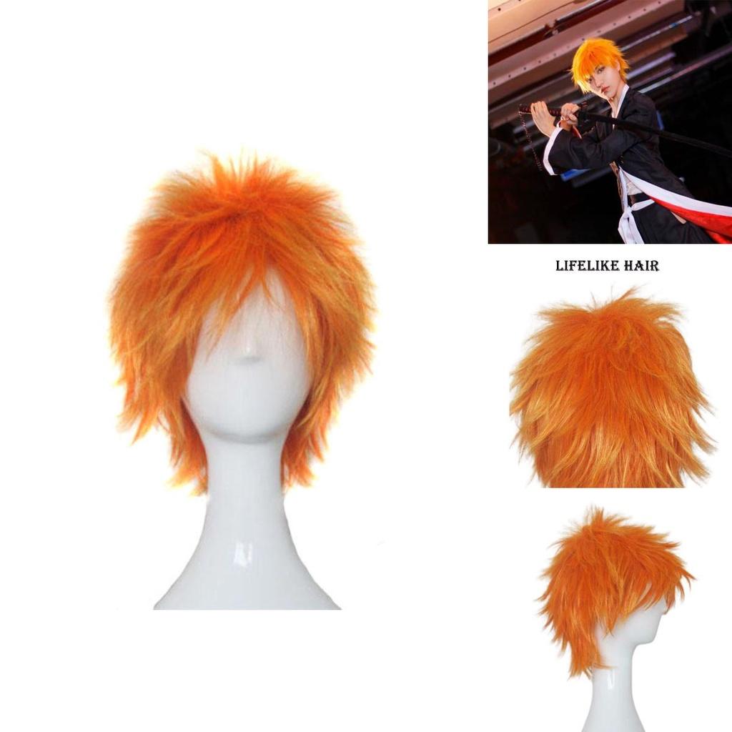 Bright Bleach Kurosaki Ichigo Wig Cosplay Hairpiece Adult Party Prop