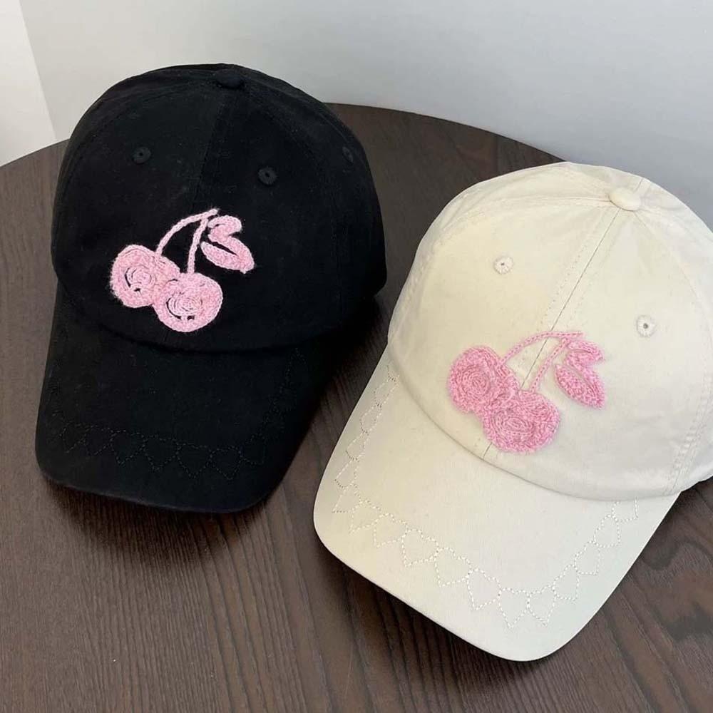 Korean Style Cherry Baseball Cap Sunscreen Sunshade Casquette Fashion Embroidered Peaked Hat  Girls