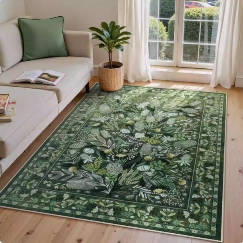 Green Retro American Living Room Floor Mat High Touch Flowers Balcony Dining Room Bedroom Bed Full Of Carpeted Home Decor