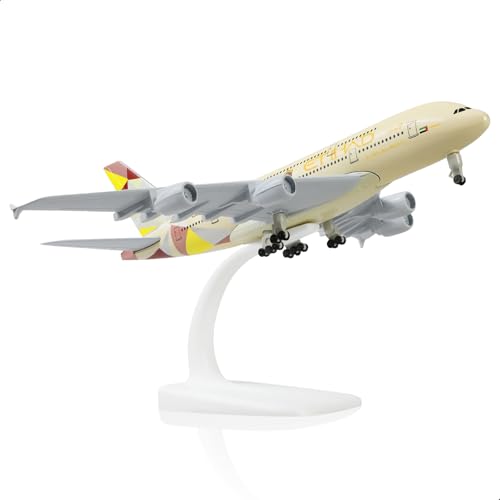 

123QIYUMOKE A380 1/300 Scale Diecast Metal Airplane Model - A380 Sky Jumbo Etihad 380 Model Airplane with Stand (7.5 Long), Aviation Enthusiast Gift