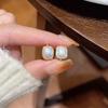 Elegant French-Inspired Square Pearl Earrings for Women