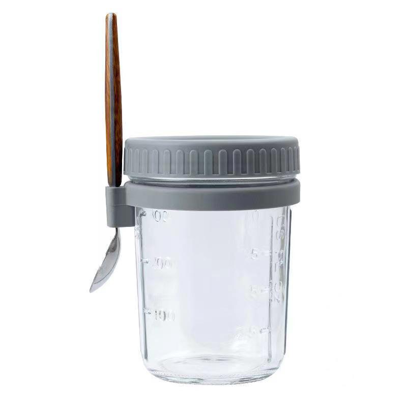 Overnight Oats Yogurt & Milk Jar with Spoon and Lid, 12oz Breakfast Cup