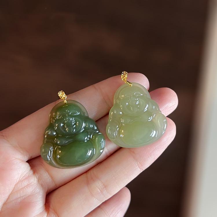 Natural Xinjiang Hetian Jade Maitreya Laughing Buddha Pendant with Certificate