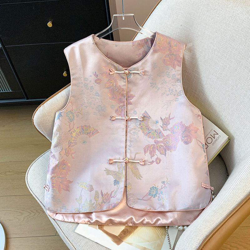 Jacquard buckle sleeveless vest new retro temperament unique chic vest women