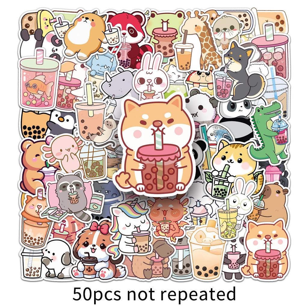 50 Pet Milk Tea Graffiti Stickers Creative Cartoon Cute Animal Decorative Water Cup Mobile Phone Gum Stickers