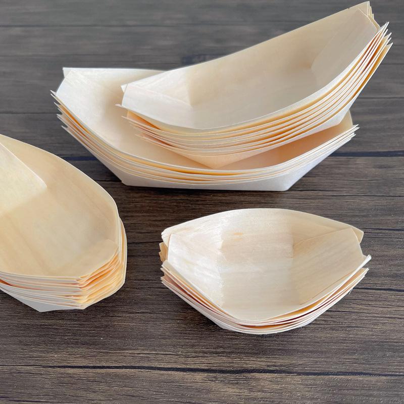 Disposable Paper Boat Box Wooden Bark Boat Japanese Small Boat Sushi Container Takeaway Boat‑Shaped Box for Dessert Mizu Shingen Mochi