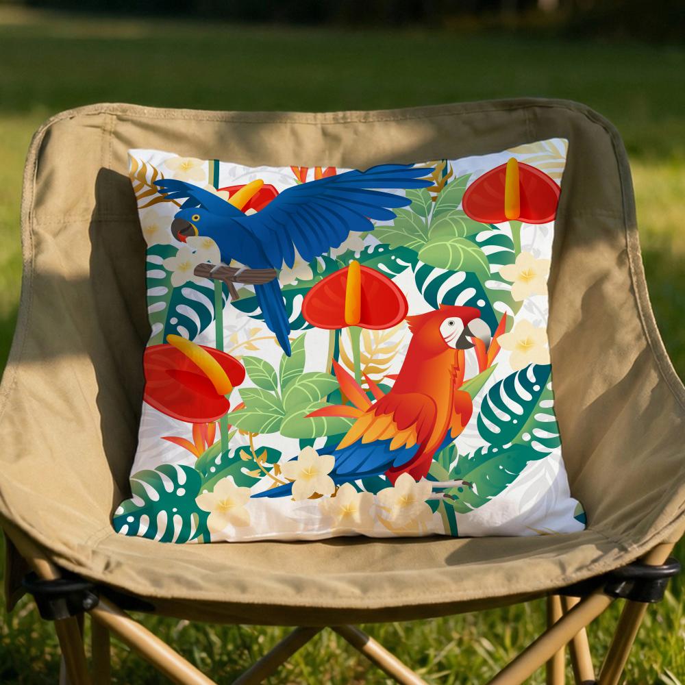 Tropical Parrots Palm Leaves Cushion Cover Soft Reversible Durable Pillow Cover MultiScene Use for Home Car Daily Comfort