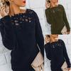 Womens Casual Long Sleeve Solid Lace Flully Patchwork Pullover Top Blouse