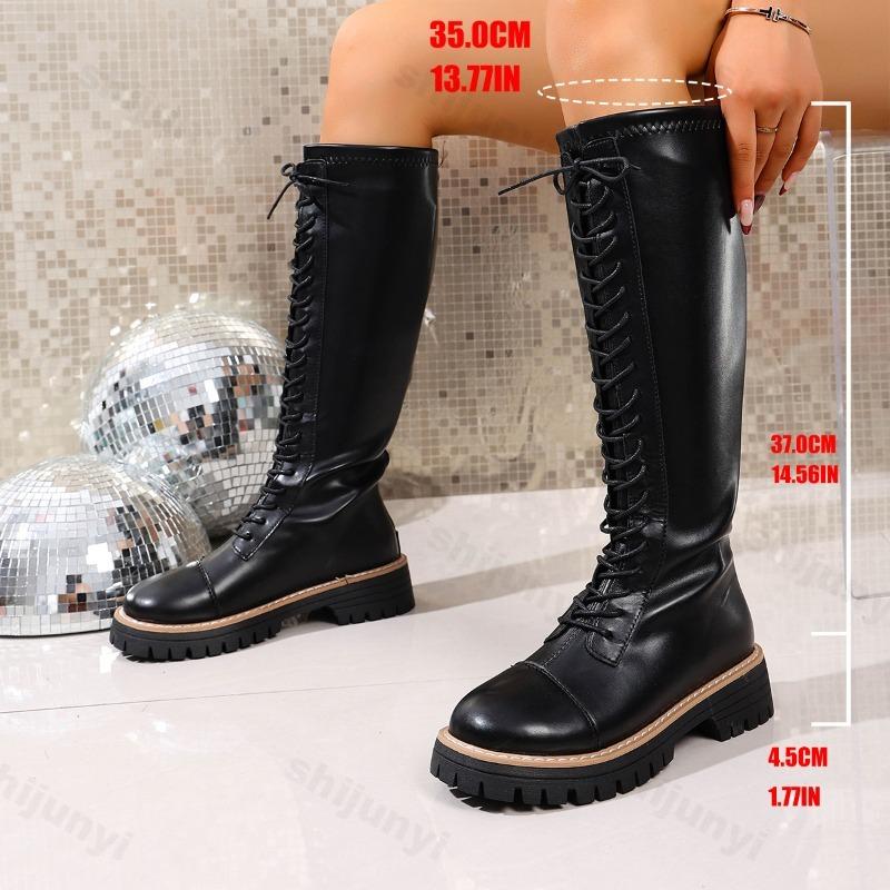 Fashion Large Size Women's Shoes 2025 Autumn Winter Elegant Temperament Height Increase Long Boots Lace Up Fashion Non Slip Knight Boots