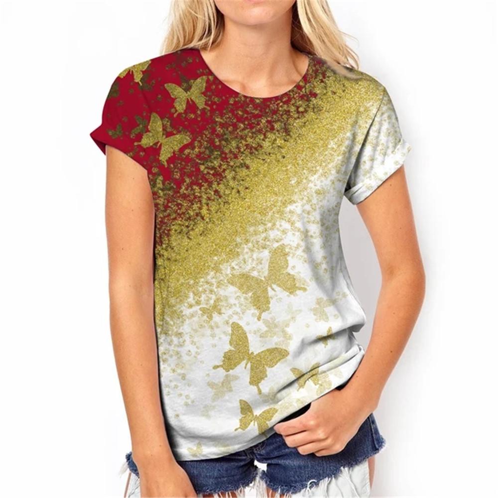 Wszechstronny Zabawny Wielokolorowy Nadruk 3D Damski T-shirt Krótki Rękaw Lato Casual Seksowny Dekolt w Serek Personalizowany Damski Damski Top Odzież