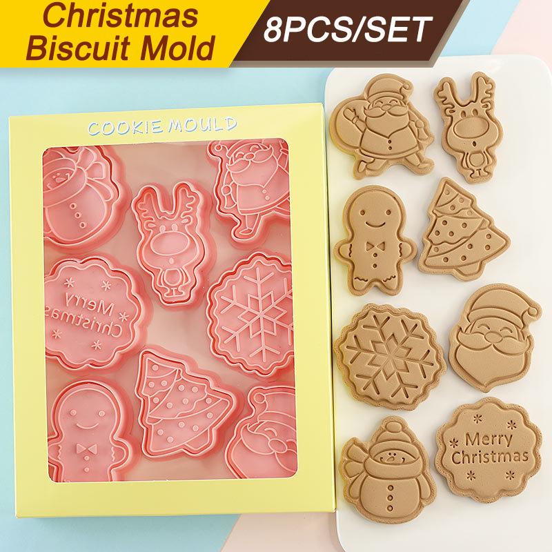 8 Pcs DIY Christmas Cartoon Biscuit Mould 3D ABS Plastic Baking Tool