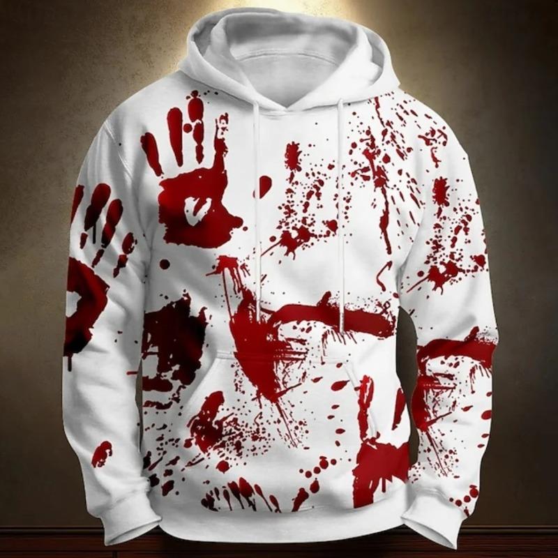Halloween Men's Hoodie Blood Stain 3D Print Sweatshirt Exaggerated  Long Sleeve Sweatshirt Hoodie Oversized Men's Clothing