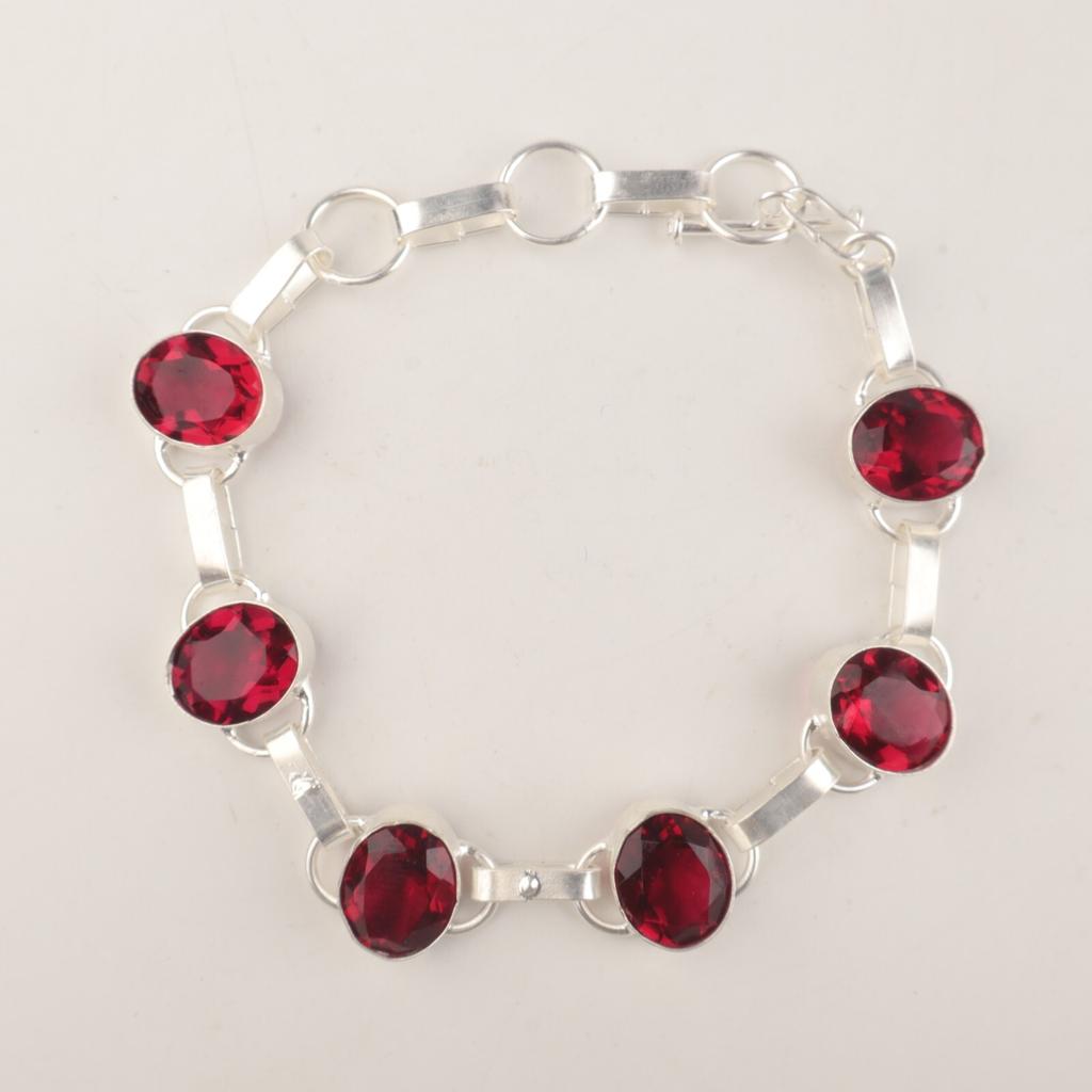 Pink Rubellite Gemstone 925 Sterling Silver Jewelry Handmade Bridal Bracelet 9" RB-6-18