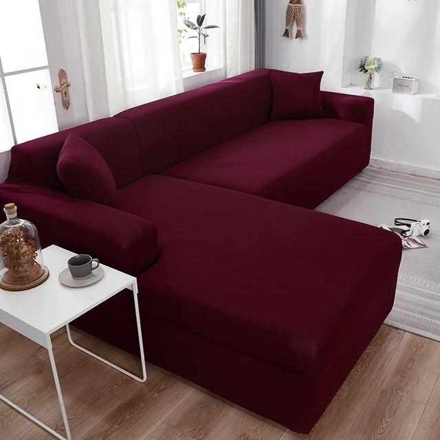 Sofa Covers For Living Room Elastic Solid Corner Couch Cover L Shaped Chaise Longue Slipcovers Chair Protector 1 /2 /3 /4 Seater