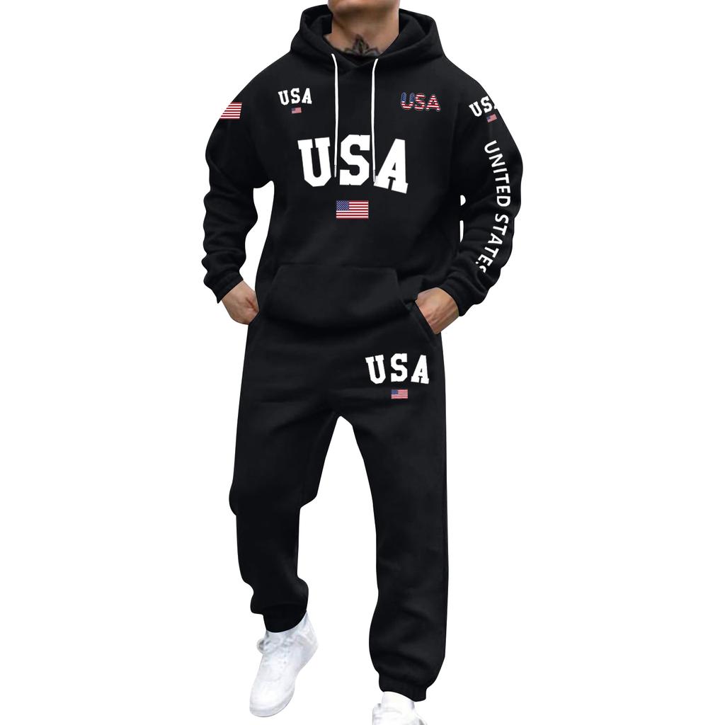 Men's Large Size Solid Color Printed Sweatshirt Set Men's Casual Sports Suit Sweatshirt Set