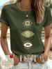 Bohemian Mystery Eye Pattern Top Round Neck Casual Top for Summer Daily and Festival Wearing Womens Clothing
