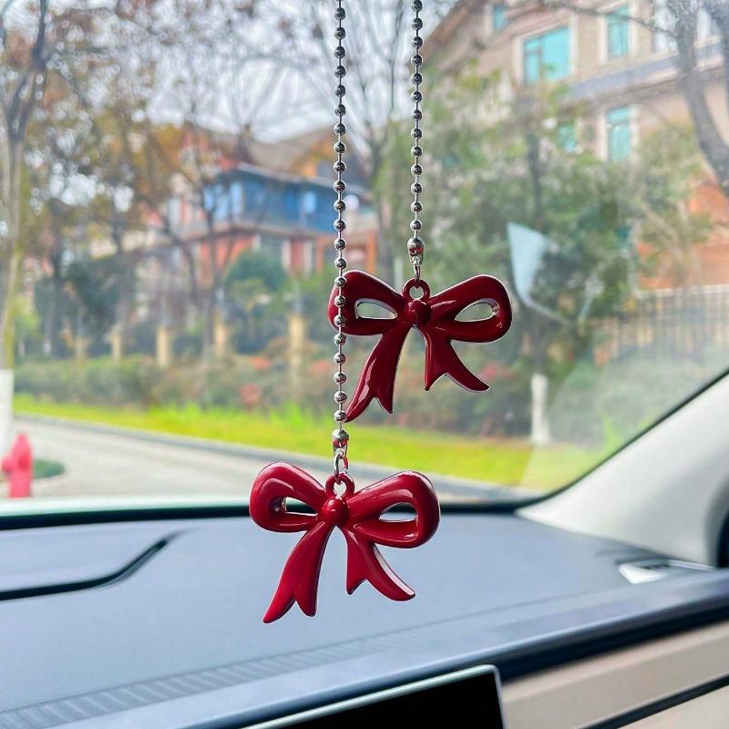 Ciondolo per Auto Carino con Fiocco, Ornamento Decorativo da Appendere allo Specchietto Retrovisore, Accessorio per Auto con Fiocco a Pois