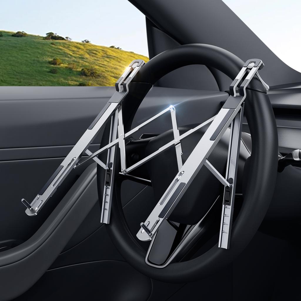 Eary Foldable Car Laptop Mount for Steering Wheel Holder 5 Height Adjustable Metal Notebook Tablet Stand Travel Car Accessories