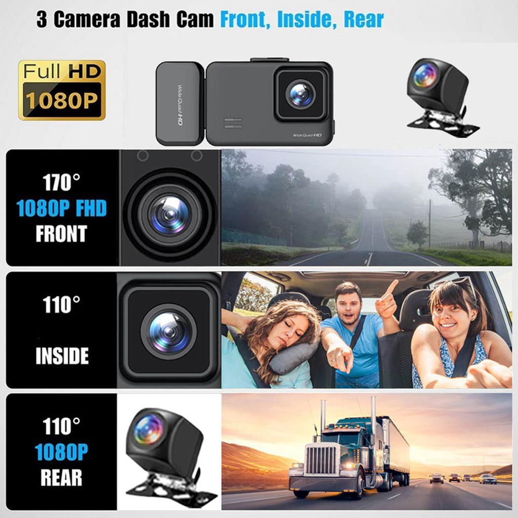 WIFI Car Recorder Front and Rear Inside 3 Channel for Cars 1080P 3 Ways with Night Vision G-sensor