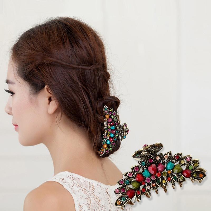 Big Metal Hair Claw Jewelry Vintage Flower Hair Claws Crab Women Banquet Rhinestone Hair Clip Accessories