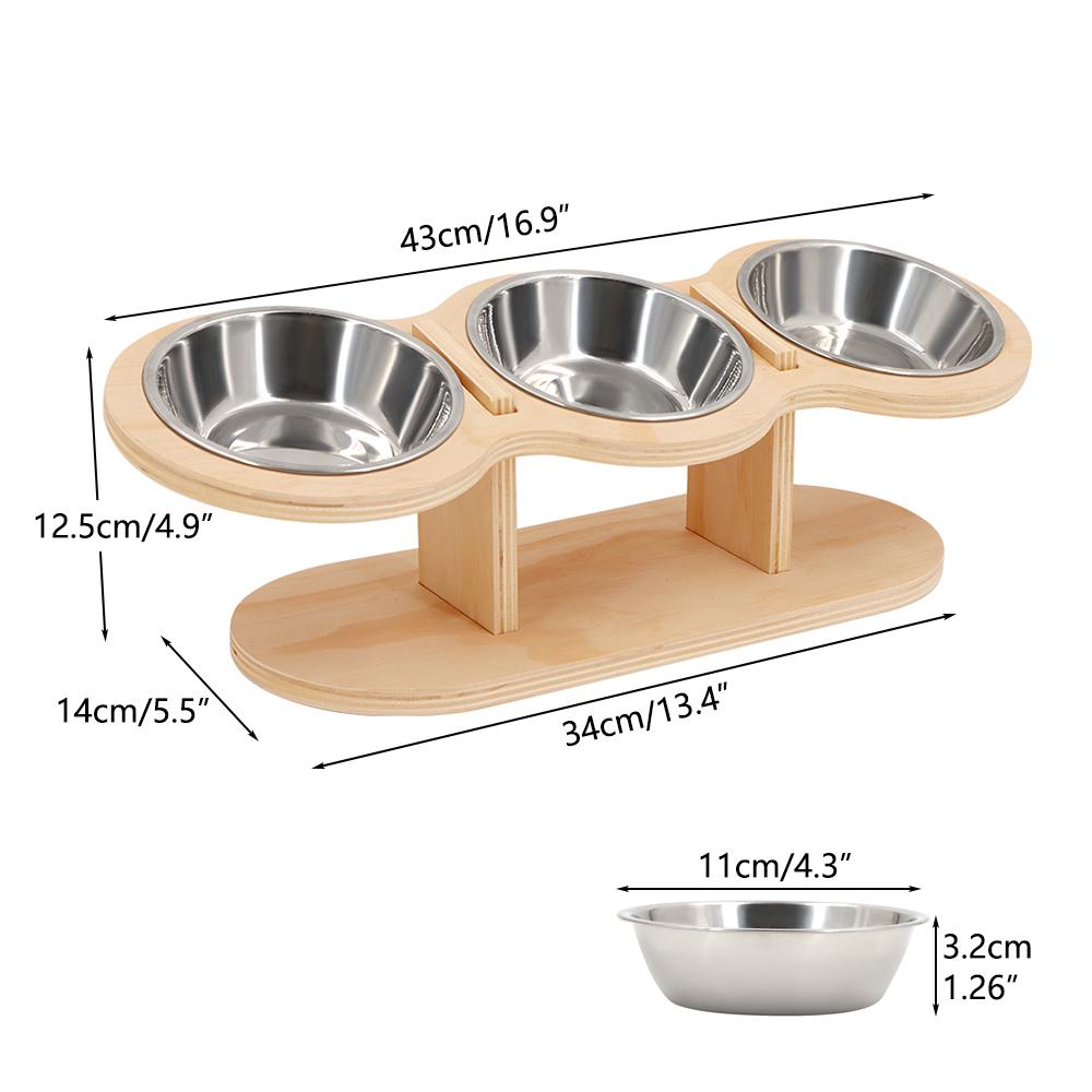 Elevated Cat Bowls Raised Food Bowls 15° Tilted Pet Bowls for Cats Puppy Small Dogs Feeder Stand with 3 Stainless Steel Bowls