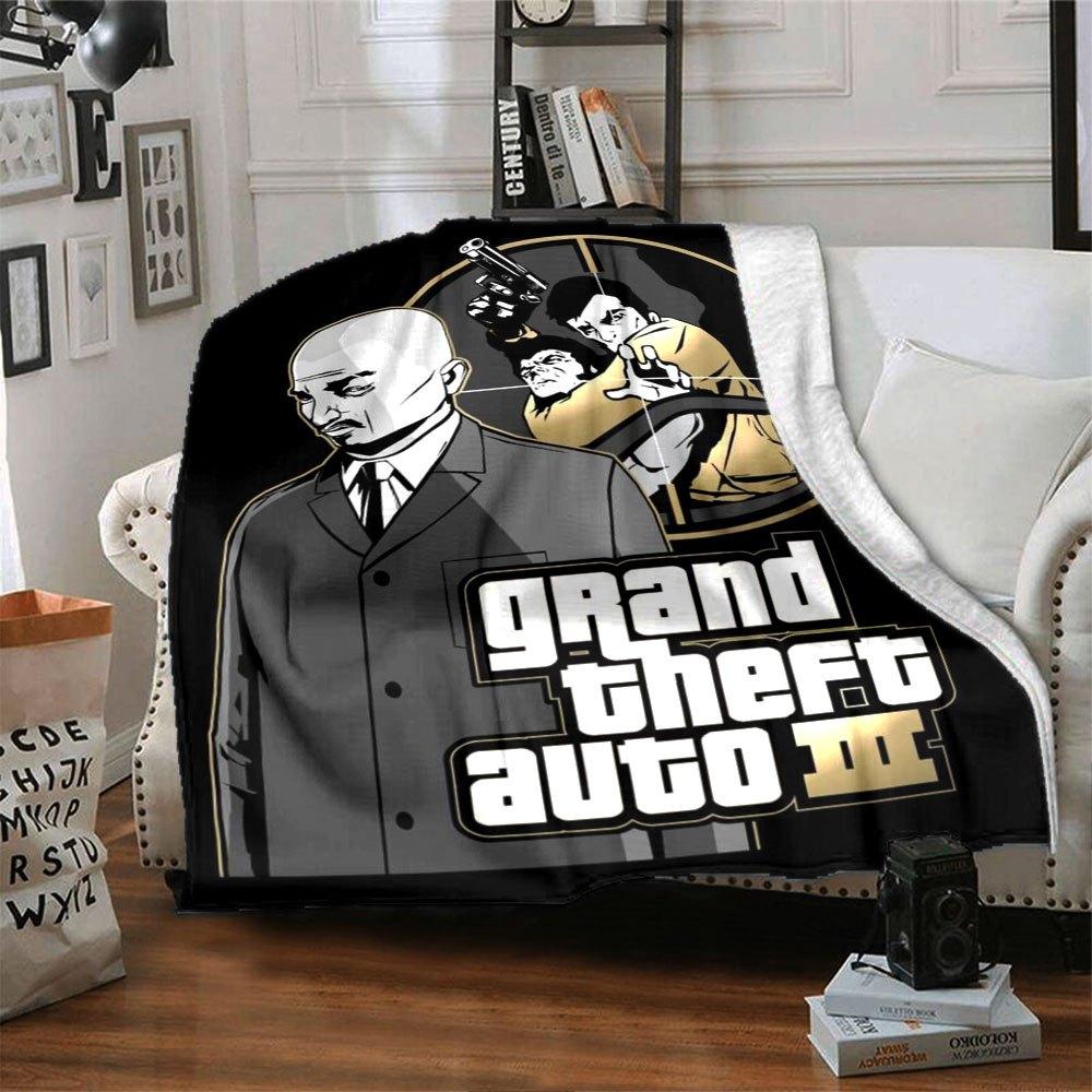 

1 шт. М яка фланелева ковдра Grand Theft Auto з дизайнерським принтом. Затишна ковдра для будь-якої пори року, ідеальна для дивана, ліжка, офісу 80x120cm