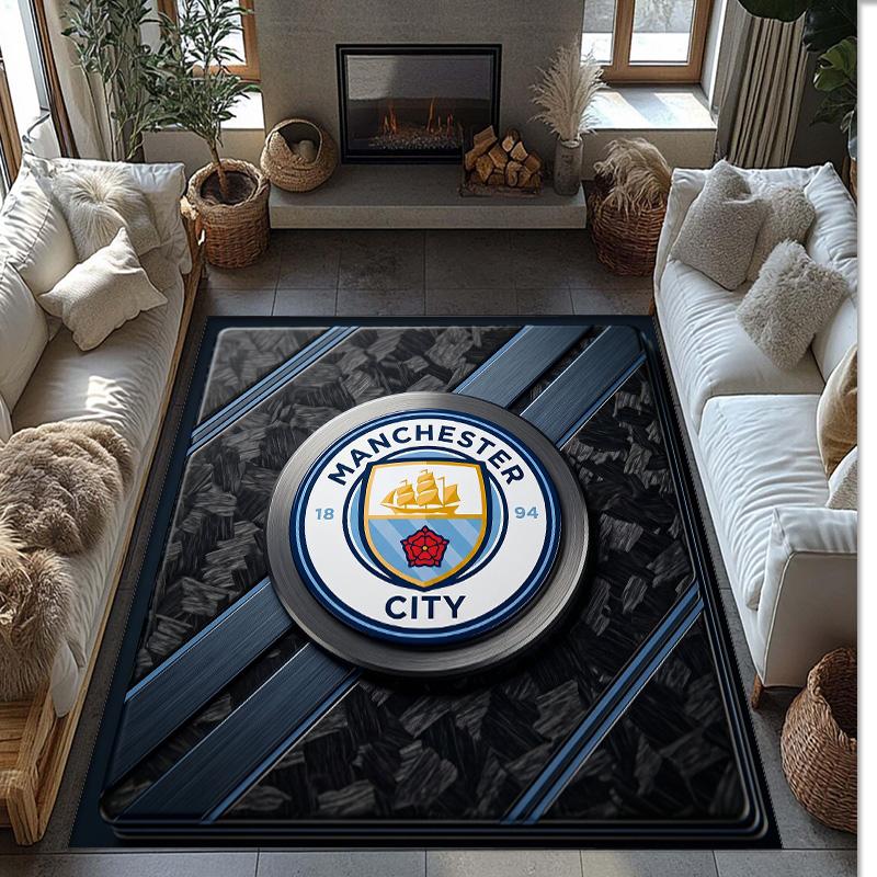Manchester City Printed Flannel Area Rug Non Slip Soft Polyester Floor Carpet Indoor Decor Mat for Bedroom Living Room Sofa