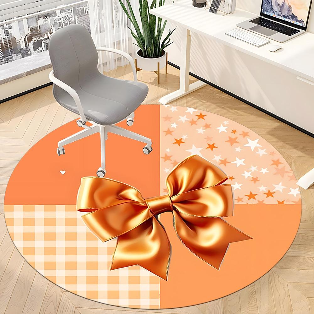 1pc Orange Bowtie Office Round Rug, Carpet for Office, Gaming, Lightweight Round Floor Mat yy260205059