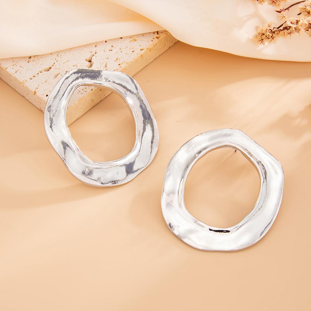 Fashion Irregular Circular Pendant Jewelry Set Gold Silver Color Hollow Necklace Earrings for Women Ins Light Luxury Charm Jewelry Gift