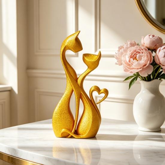3D Printed Couple Cat Sculpture, Abstract Double Cat Figurine, Minimalist Modern Cat Decoration for Table, Aesthetic Gift for Cat Lovers