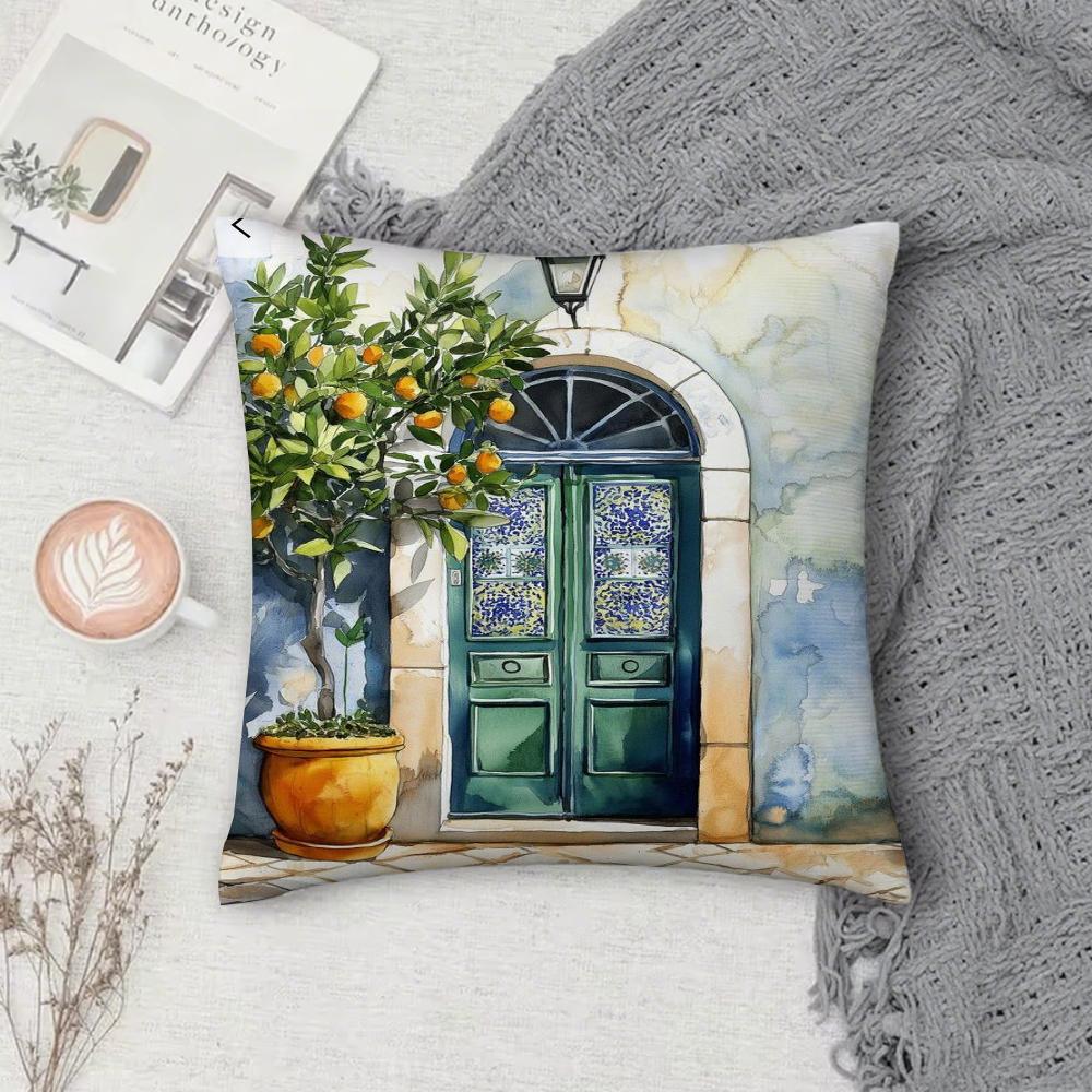 Refreshing Lemon - Themed Pillow Case Square Pillowcase Double-Sided Printing Short Plush Sofa Cushion Cover Bedroom