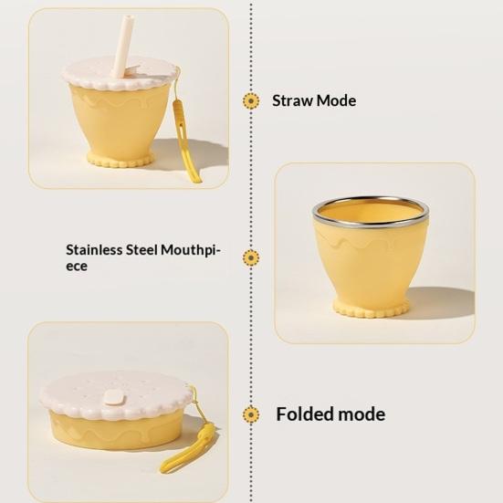 Collapsible Travel Cup with Lid Cookie Design Silicone Folding Cup Portable Reusable Drinking Cup for Camping Hiking Picnics