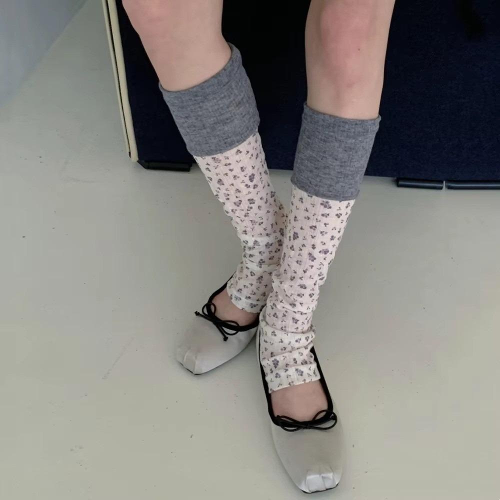Thin Floral Leg Warmers Soft Breathable Mid Calf Socks New Footed Leg Warmers Women Daily Wear