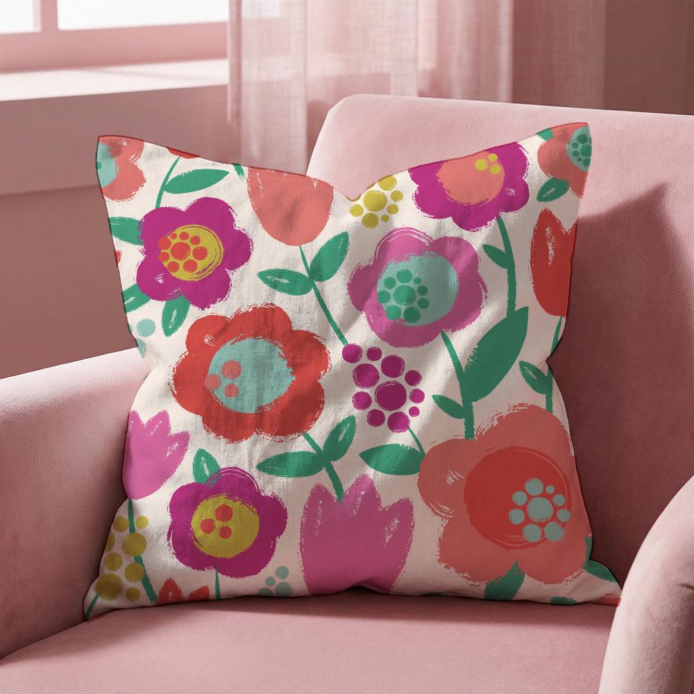 Colorful Flowers Cushion Cover Multi-Scene Pillow Cover for Home & Car - Reversible, Soft & Durable for Daily Use