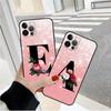 Letter A B C Flowers Pink Case For Apple iPhone 11 15 13 14 Pro Max 12 Plus X 15Pro Black Silicone Phone Coque