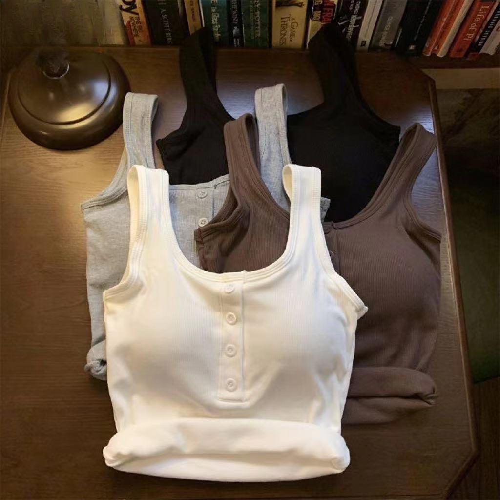 Underwear Women's Camisole Vest Chest Pad One-piece Top Button Down Bottom Anti Glare Vest