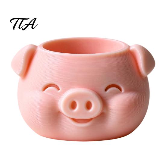 Mini Flower Pot 3D Printed Pig Shaped Flowerpot, Decorative Planter for Succulents Herb Green Plant Container Plants, Animal Holder Indoor Outdoor