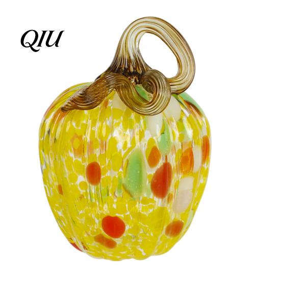 Unique Glass Art Pendant Hand Blown Pumpkin Figurine, Creative Adornment for Desktop Decoration, Fall Rainbow Light Refraction Decor