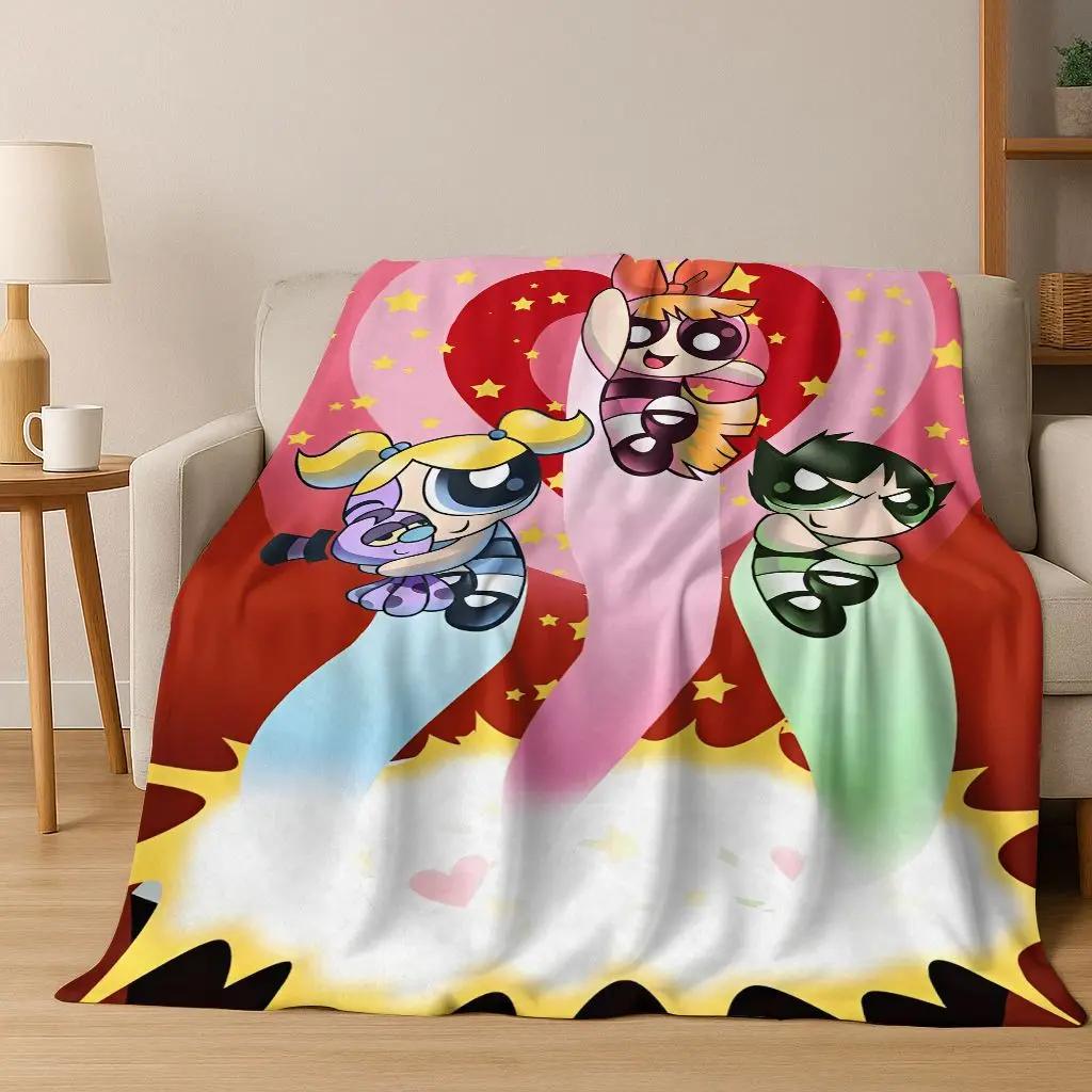 Κουβέρτα φανέλας κινουμένων σχεδίων P-Powerpuff Girl χαριτωμένη τέχνη, ζεστή μαλακή κουβέρτα για το σπίτι, υπνοδωμάτιο, κρεβάτι, καναπές, πικνίκ, γραφείο, δώρο, παιδί