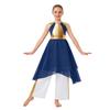 Girls Sleeveless Color Block Metallic Patchwork Dress Wide Leg Pants Praise Worship Dance Costume Set