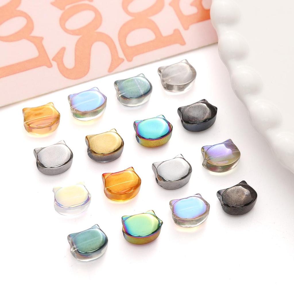 10Pcs Special Shiny Colors Crystal Glass Cute Cat Head Shape Charm Beads for Necklace Bracelet Earring DIY Jewelry Making