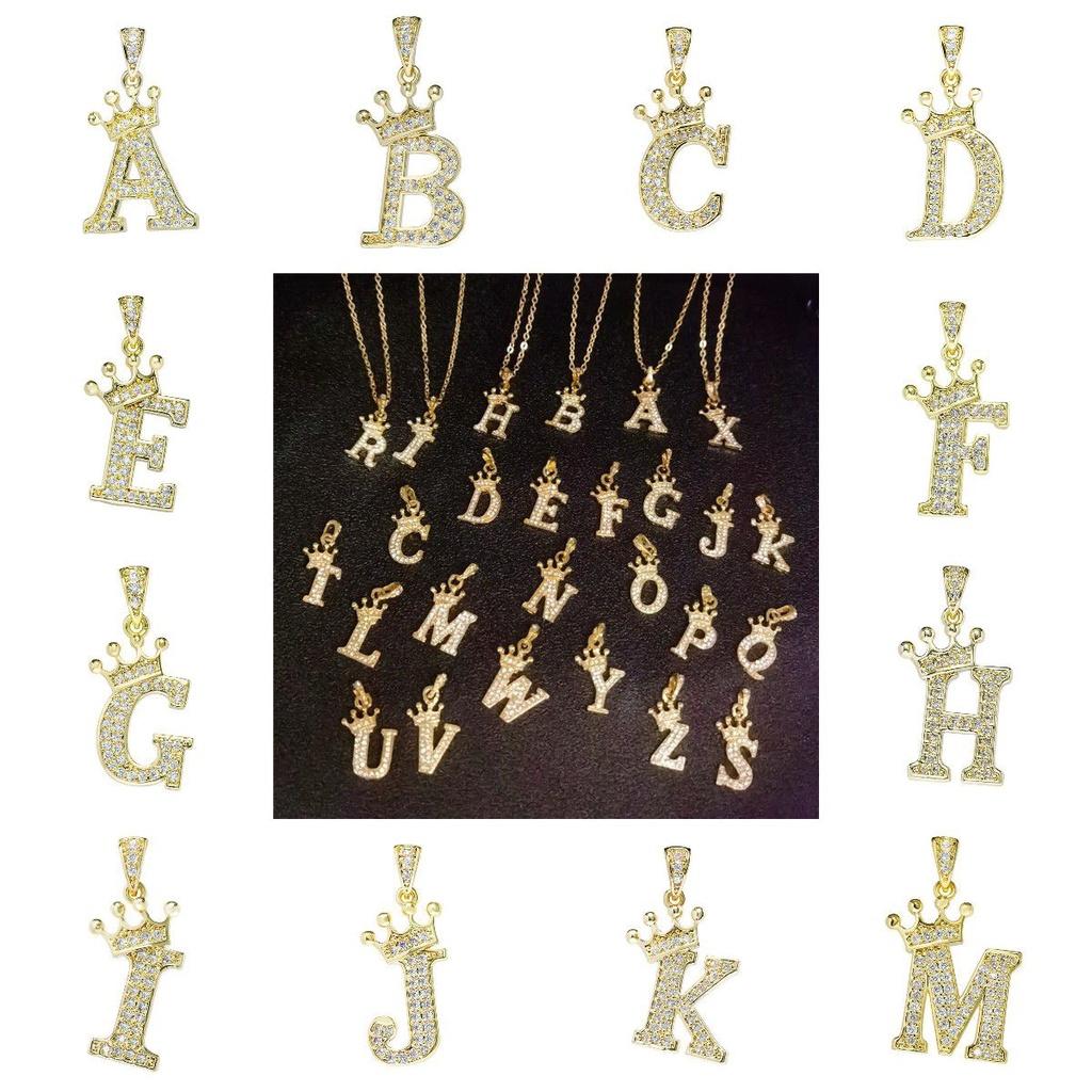 Luxurious Gold Alphabet Necklace With Crown Pendant For Women And Girls