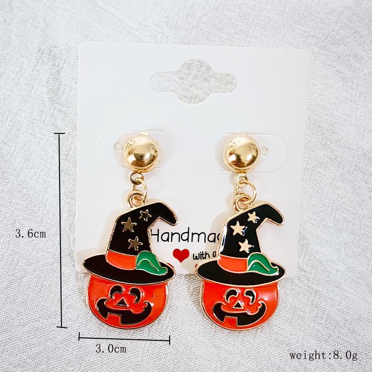 

Серьги-подвески из сплава на Хэллоуин 2024 с привидением, тыквой, летучей мышью и шляпой ведьмы, с эмалевыми подвесками