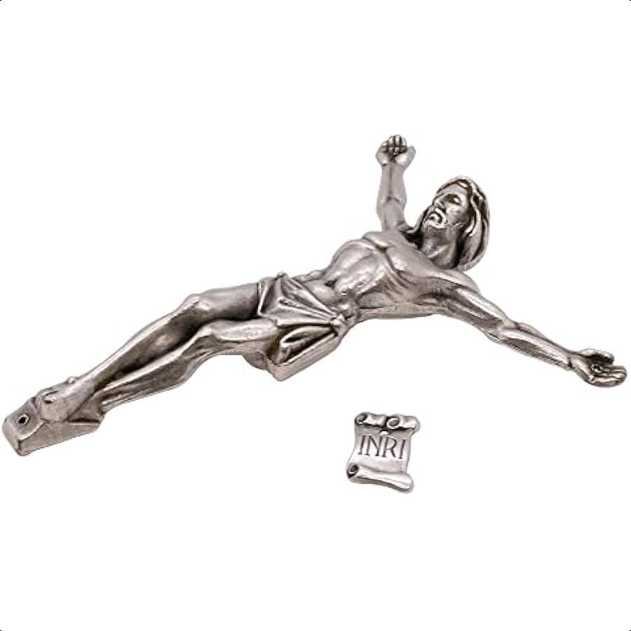 

Металлический корпус серебристого тона и надпись INRI делают настраиваемый распятие своими руками католическим домашним религиозным декором. Детализированная фигурка Иисуса с United States