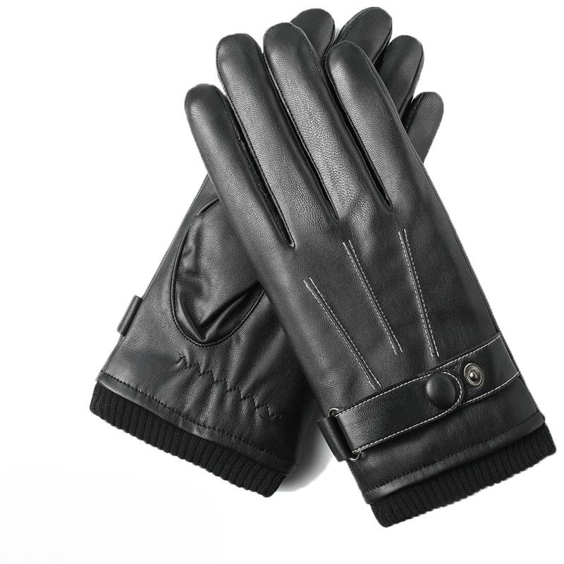 PU Three wire Wool Screw Mouth Three Wire Winter Plus Velvet Warm Arctic Velvet Thickened Gloves Riding Warm Touch Screen Men's Winter