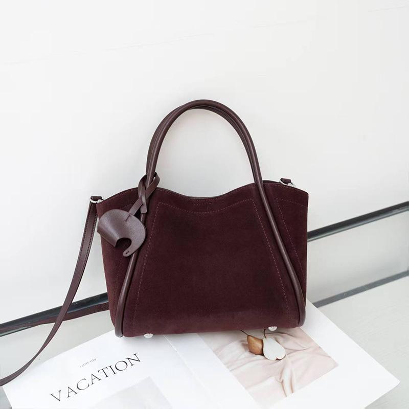Frosted Cowhide Autumn Winter New Exquisite Handbag Basket Bucket Bag High-end Niche Single Shoulder Crossbody Women's Bag