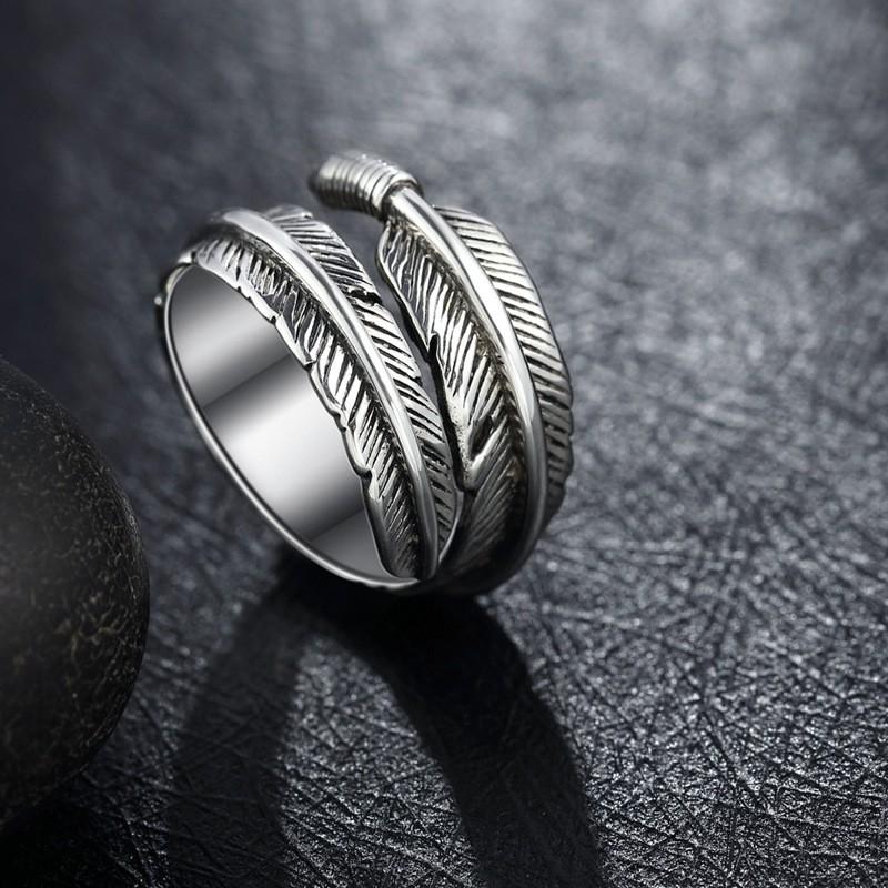 Adjustable Open Ring Couples Vintage Angel Feather Design Unisex Copper Plated Geometric Band