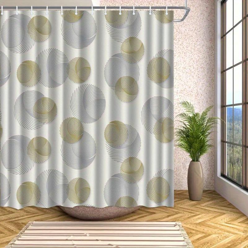1Pc Minimalist Geometric Pattern Shower Curtain, Polyester Fabric, Machine Washable, With Hooks, Suitable For Bathroom Dcor.