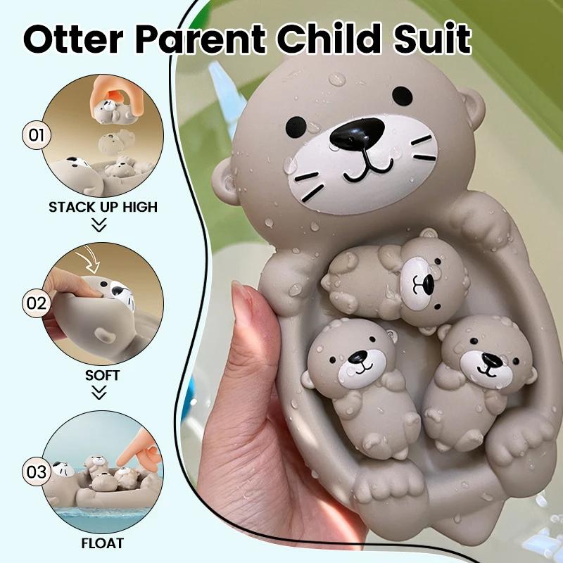 Non-Toxic Otter Bath Toy Set Playset Tub Toy 1 Mother Otter And 3 Baby Otters Water Toy Bathtub Otter Toy Family Floating Toy For Babies